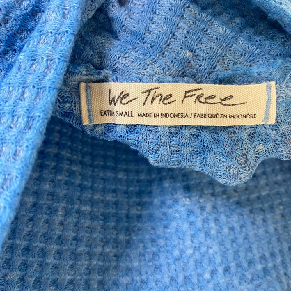 Free People West End Waffle Knit Thermal Top Blue Skies Size XS - Picture 7 of 7